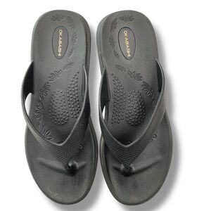 Okabashi Flip Flops Womens M/L 8/9 Black Rubber Thong Beach Summer USA Made
